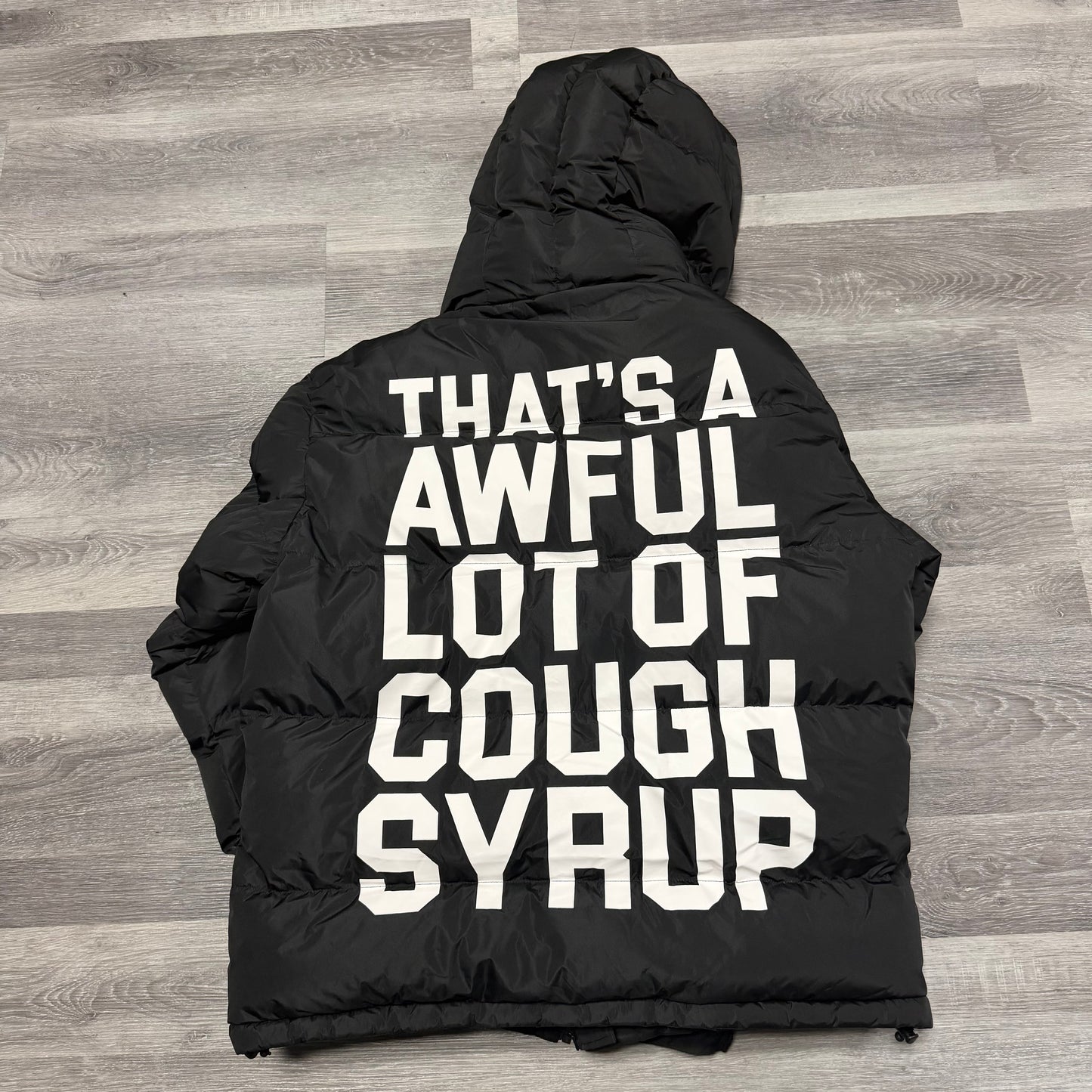 That’s A Awful Lot Of Cough syrup Puffer Jacket W/Straps (Black)