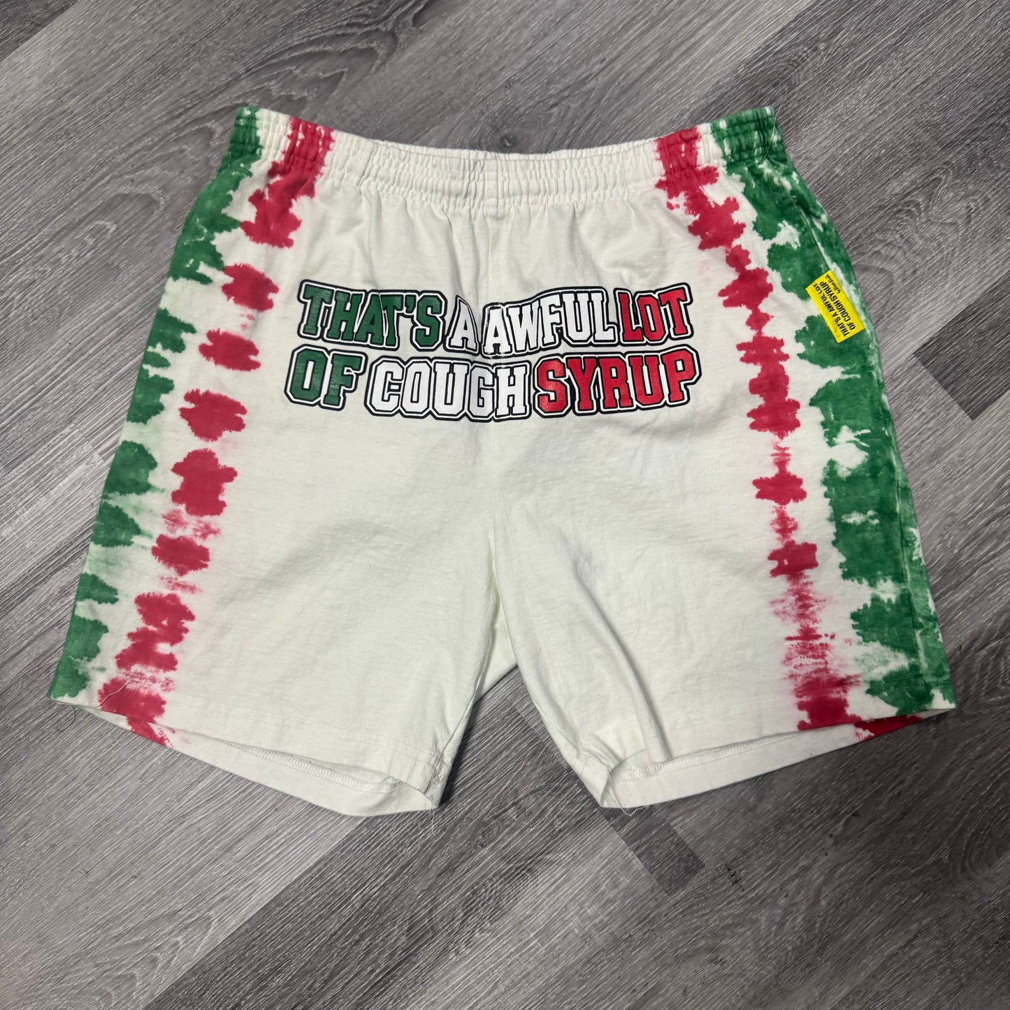 Thats a Awful Lot Cough Syrup Tie Dye Sweat Shorts (Red/Green)