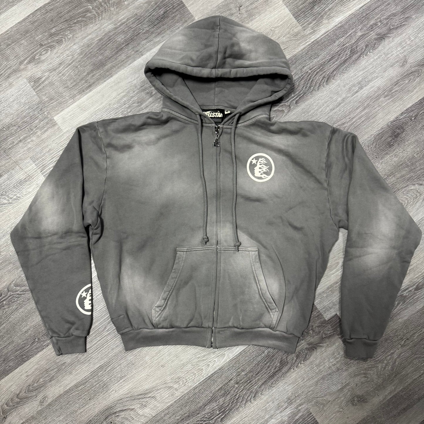 Hellstar Washed Grey Zip Up Hoodie