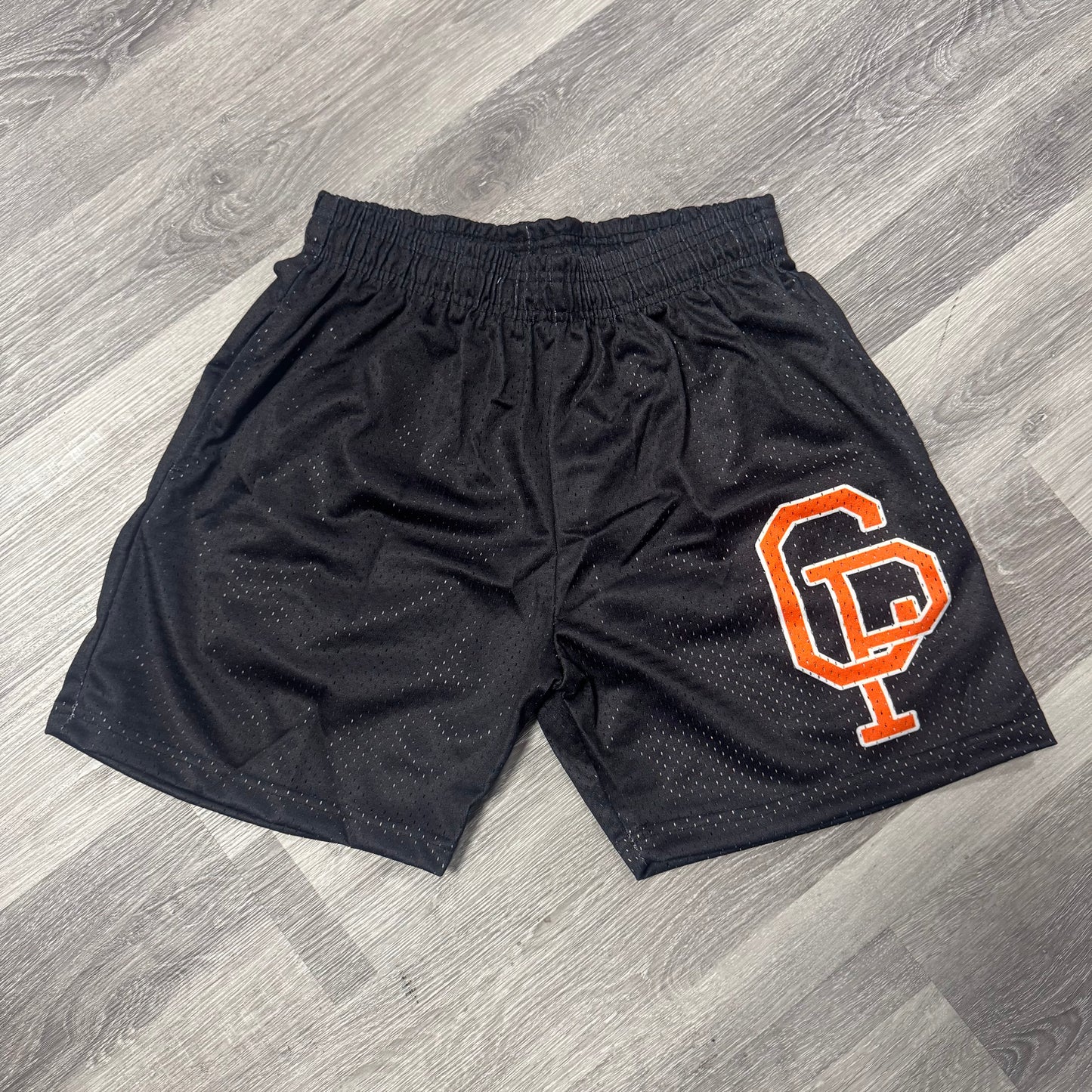 Crispy NYC Letter Logo Mesh Shorts (Black/Orange)