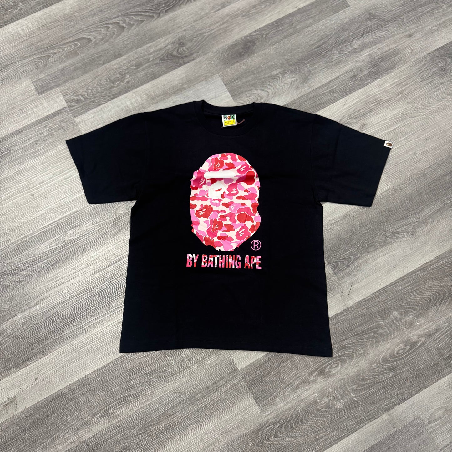 Bape Big Head Pink Camo/Pink Lettering Tee (Black)
