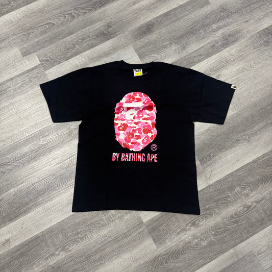 Bape Big Head Pink Camo/Pink Lettering Tee (Black)