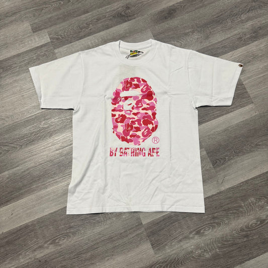 Bape Big Head Pink Camo/Pink Lettering Tee (White)