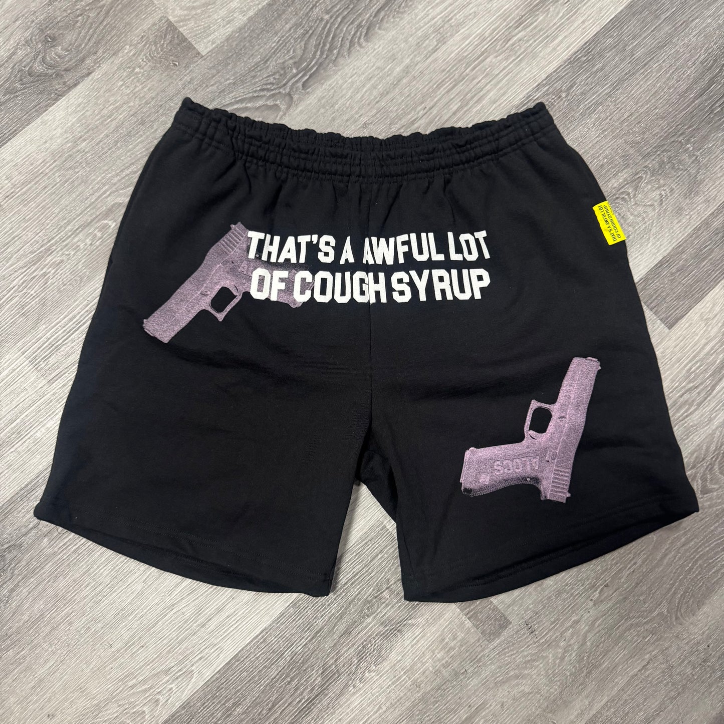 Thats a Awful Lot Of Cough Syrup Glock Sweat Shorts (Black/Pink)