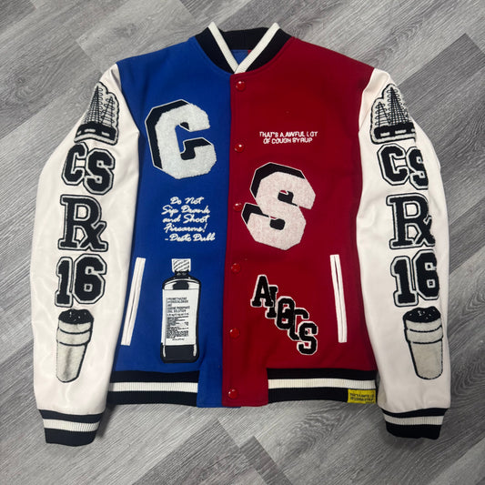 Thats a Awful Lot Of Cough Syrup 1 Of 1 Blue/Red Sewed Varsity Jacket