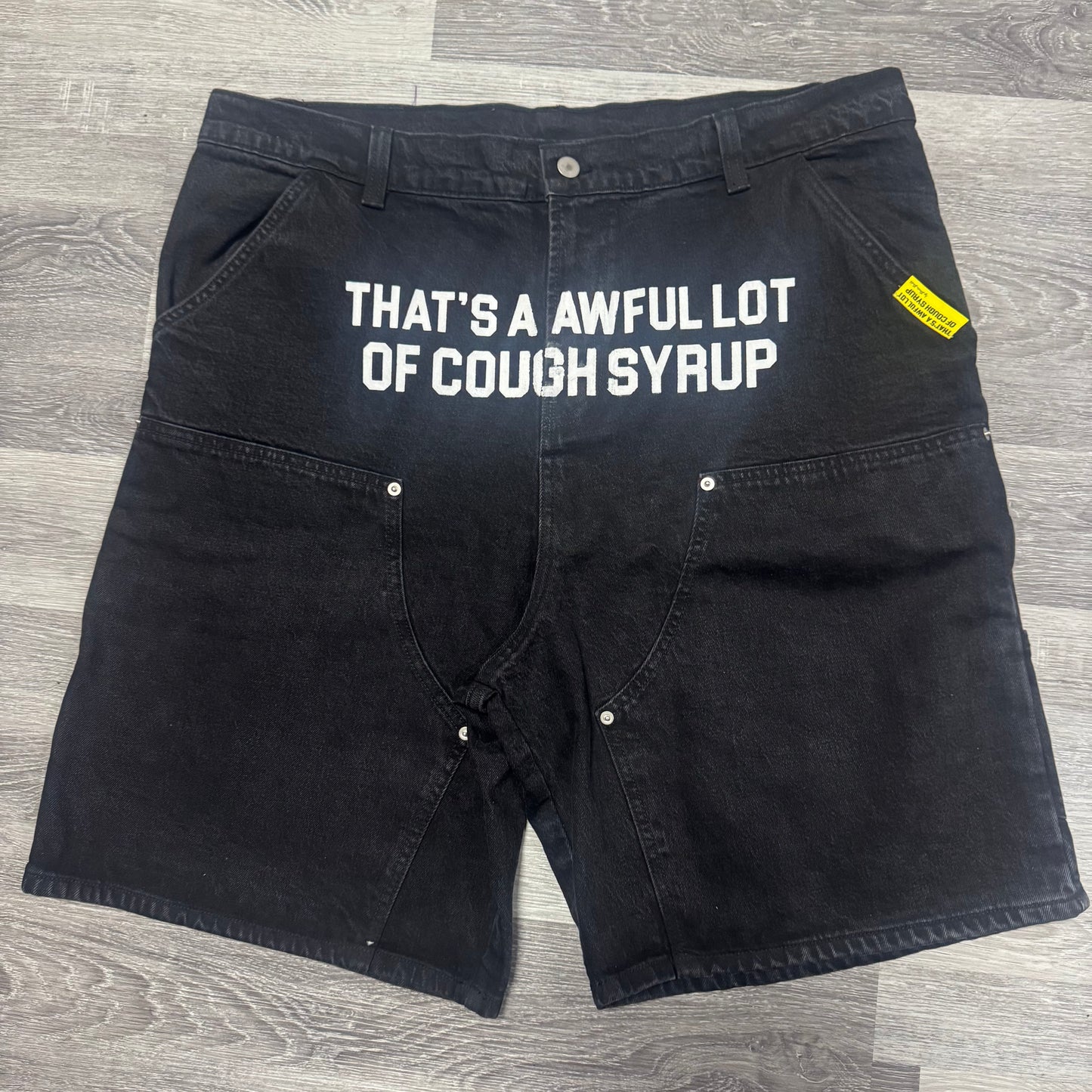 Thats A Awful Lot Of Cough Syrup Carpenter Denim Shorts (Black)
