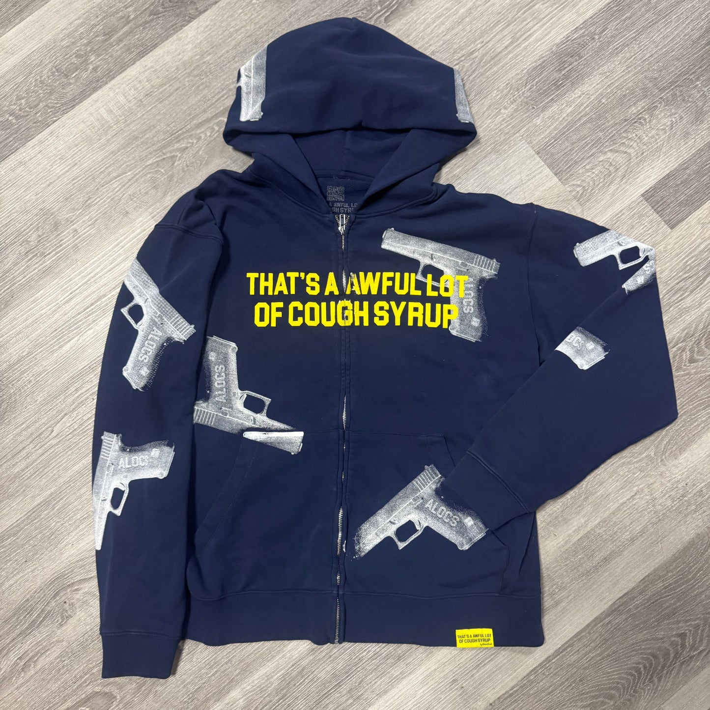 Thats a Awful Lot Of Cough Syrup Glock Zip Up Hoodie (Navy/Yellow)