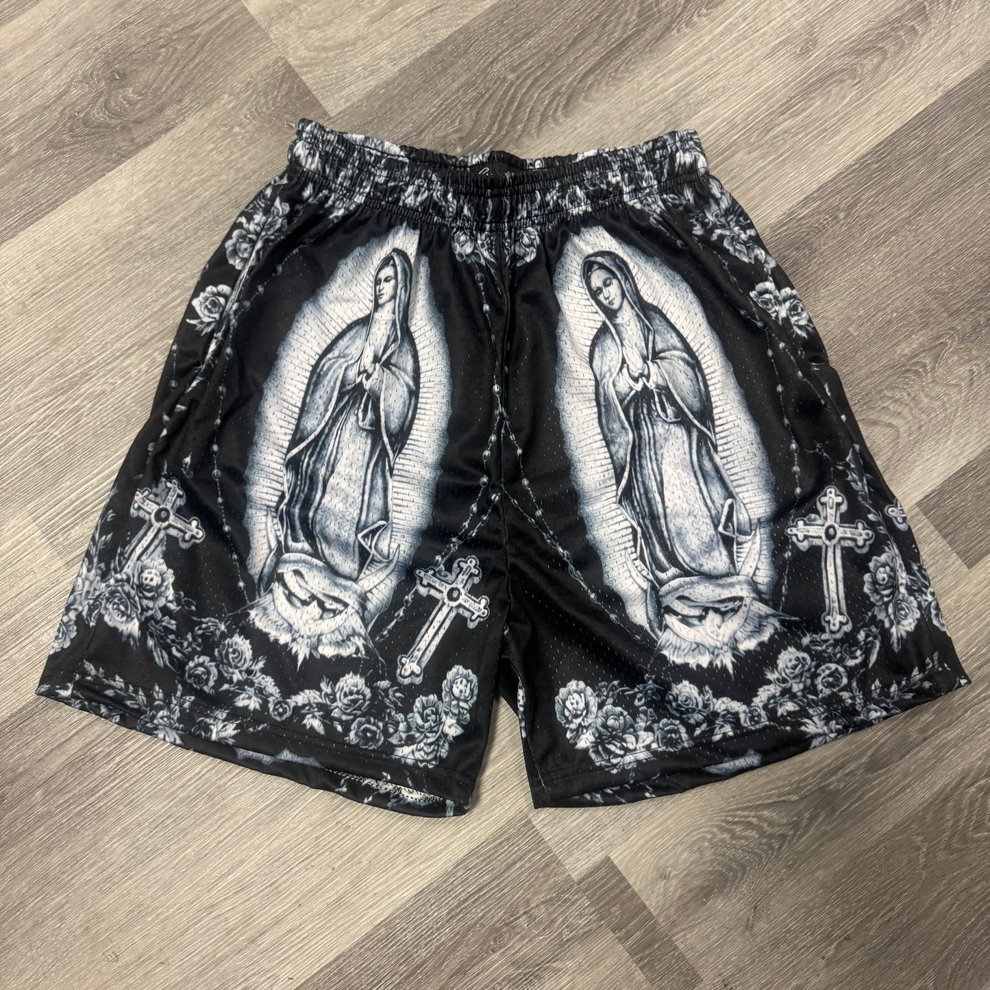 Corrupted Creative Lady Of Guadalupe Mesh shorts