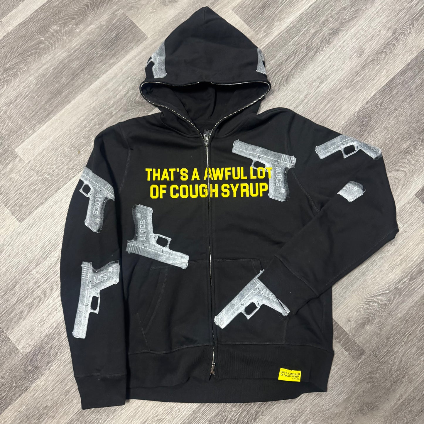 Thats a Awful Lot Of Cough Syrup Glock Full Zip Up Hoodie (Black/Yellow)