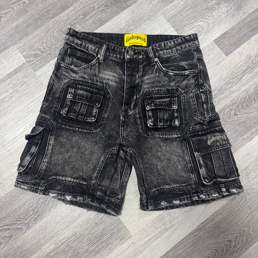 Godspeed Octagon Cargo Denim Shorts (Black)