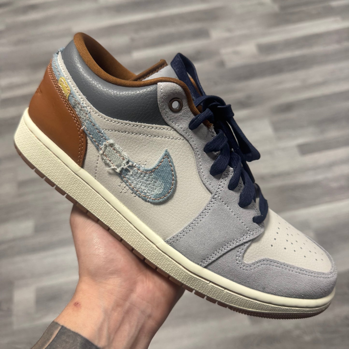 Jordan 1 Low Repaired Denim Swoosh / Brand New