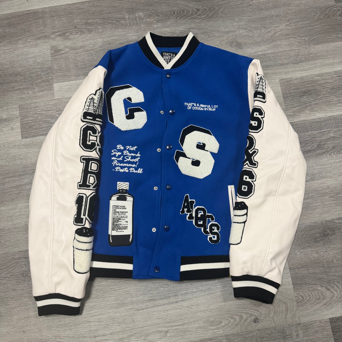 That’s A Awful Lot Of Cough Syrup Varsity Jacket (Blue)