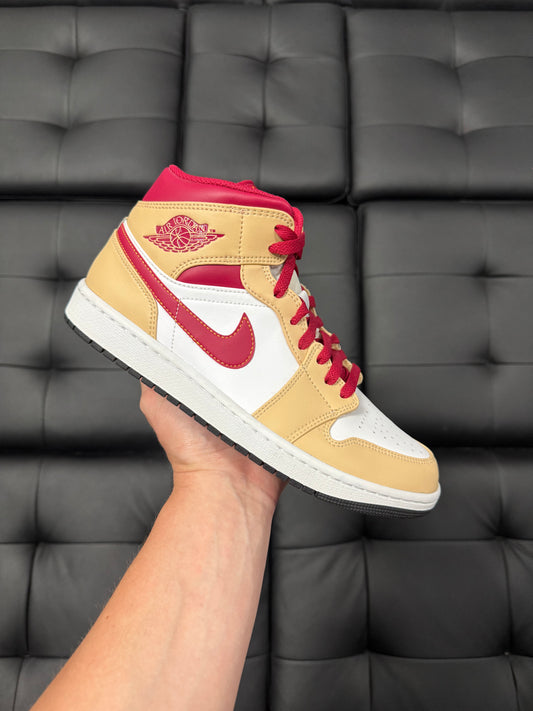 Jordan 1 Mid Light Curry Cardinal / Brand New