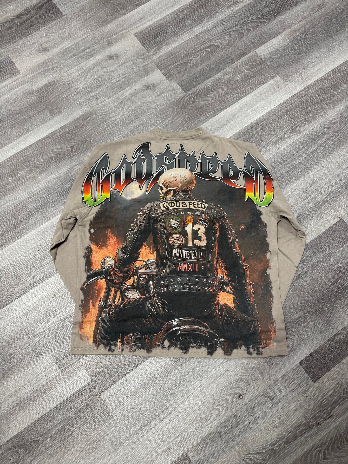 Godspeed Biker Nation Longsleeve Tee (Stone Grey)