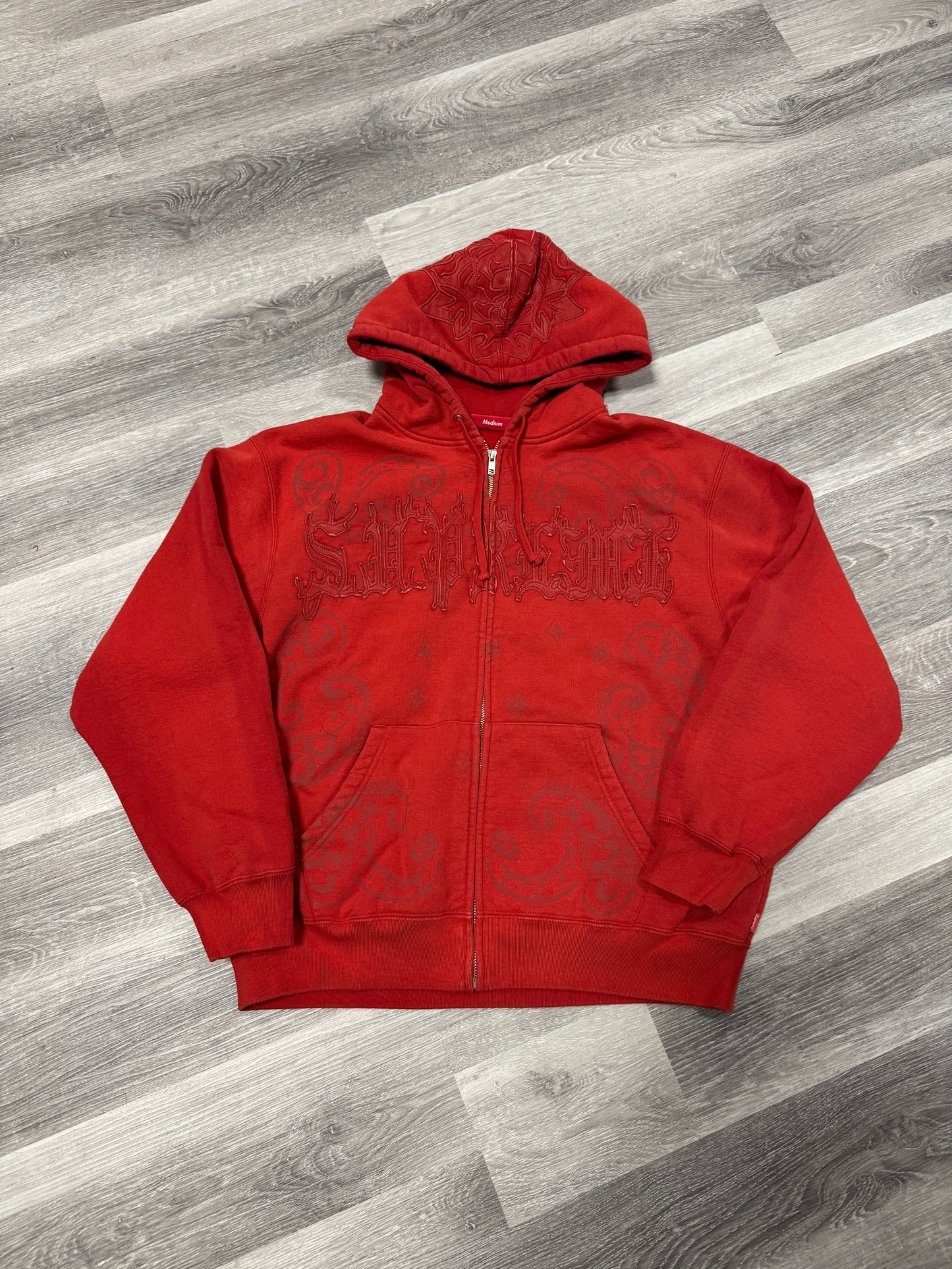 Supreme Leather Applique Zip Up Hoodie