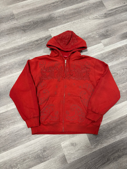 Supreme Leather Applique Zip Up Hoodie
