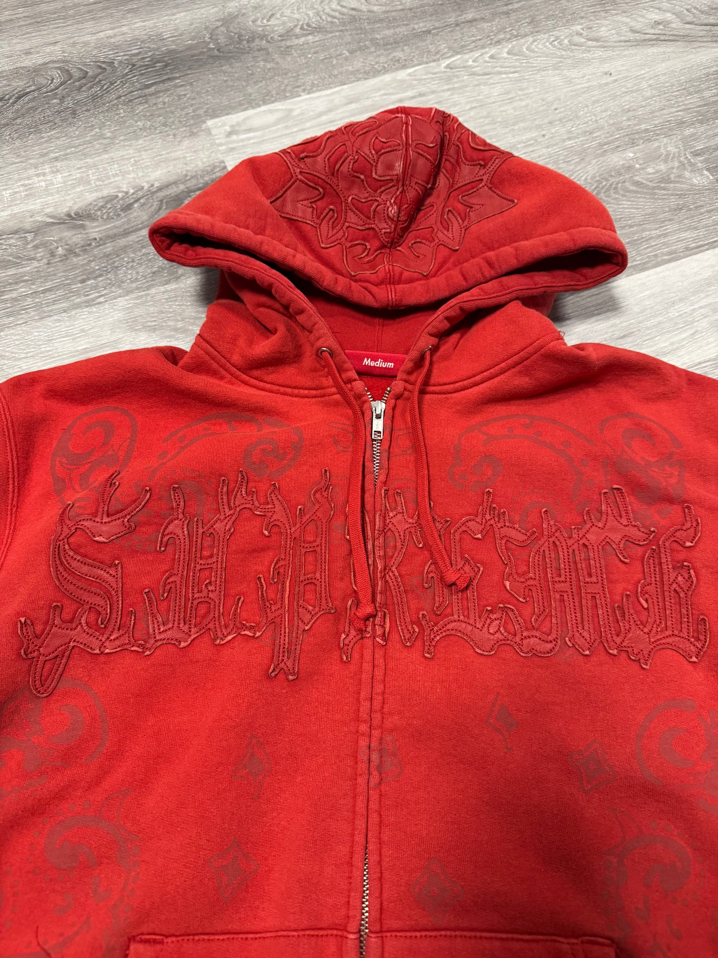 Supreme Leather Applique Zip Up Hoodie