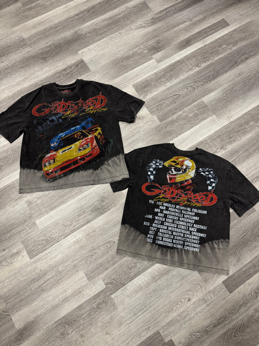 Godspeed For The Win Tee (Black Bleach Wash)