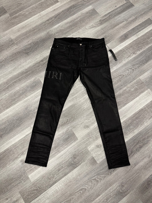 Amiri Black Serif Logo Wax Denim Jeans